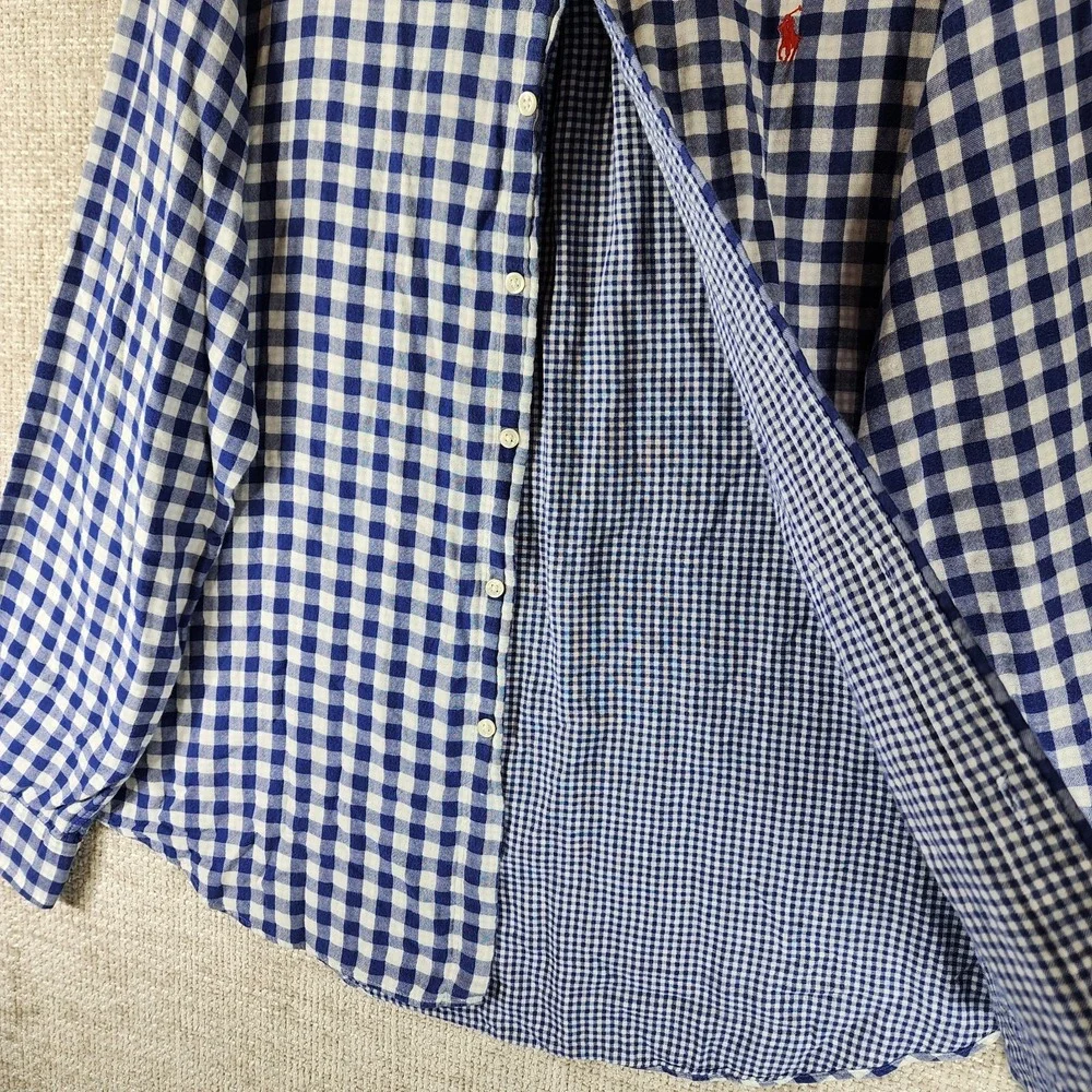 Polo Ralph Lauren Shirt Mens XL Blue White Gingham Plaid Gauze Lined